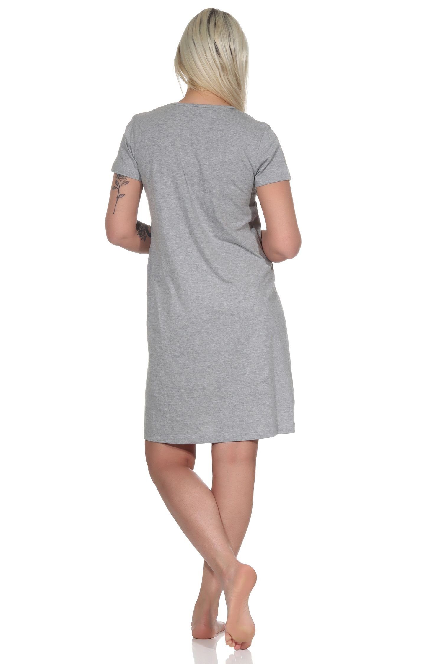 schöner Kurznachthemd, Bigshirt Damen Normann Stern-Applikation hellgrau Nachthemd mit