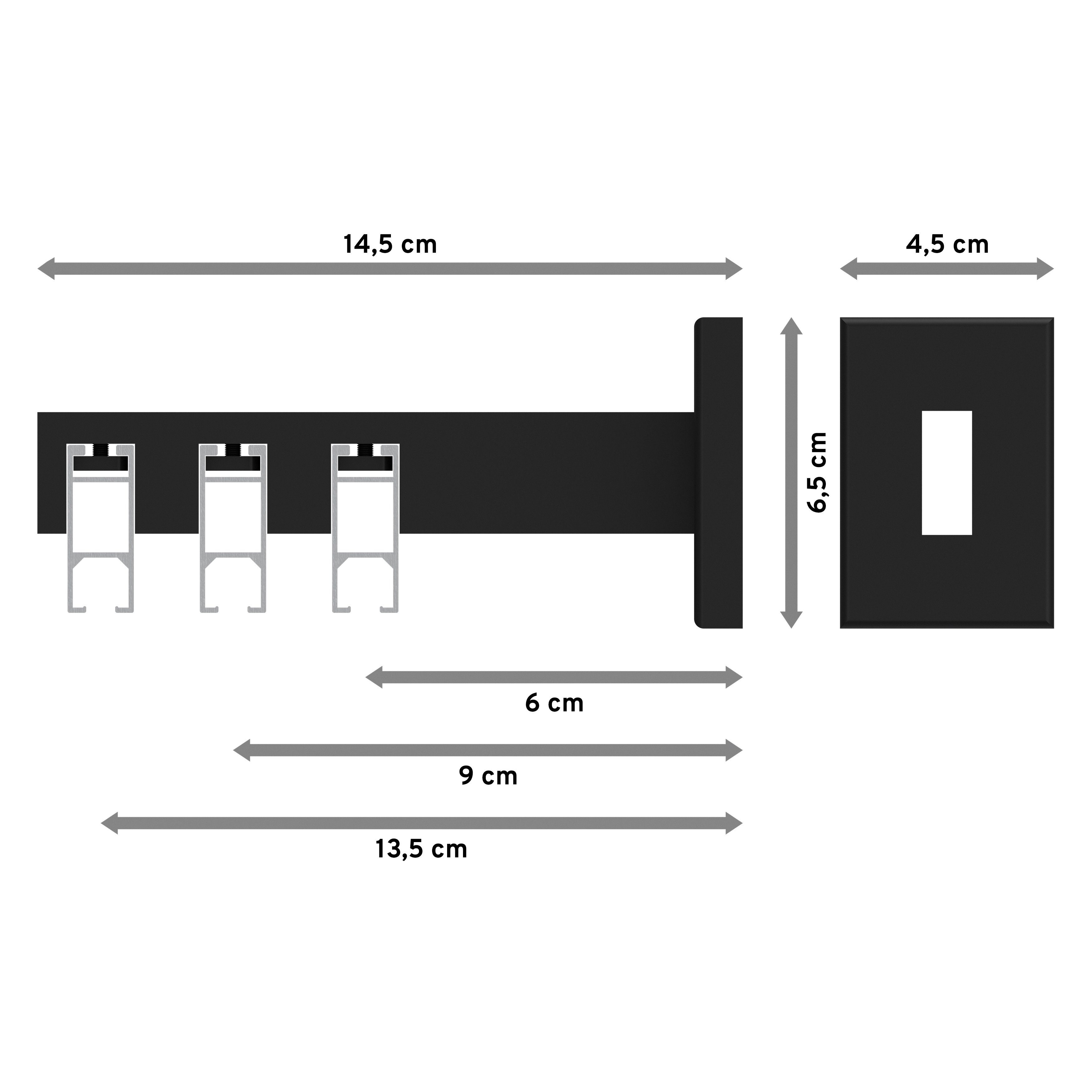 eckig, Smartline mm, INTERDECO, Edelstahl-Optik Gardinenstange / Schwarz Lox, 14x35 Wandmontage, 3-läufig,