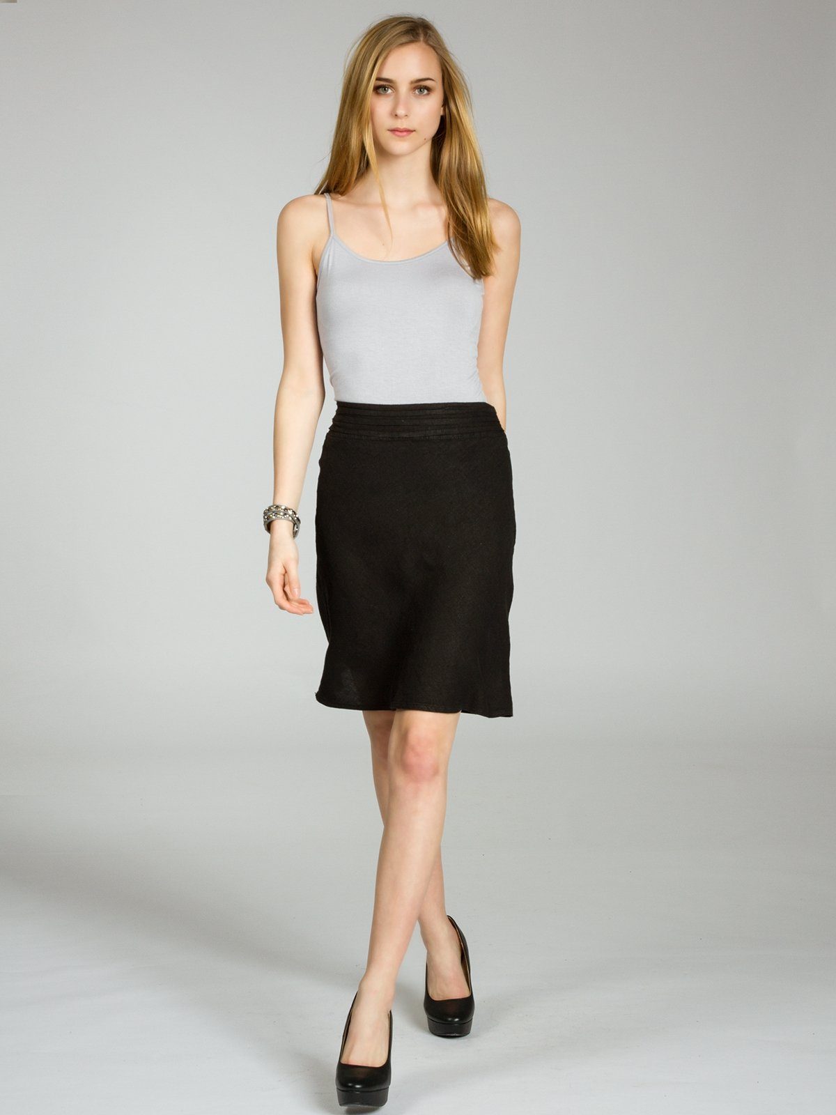 Caspar Faltenrock RO021 eleganter Damen Leinenrock mit hohem elastischem Bu günstig online kaufen