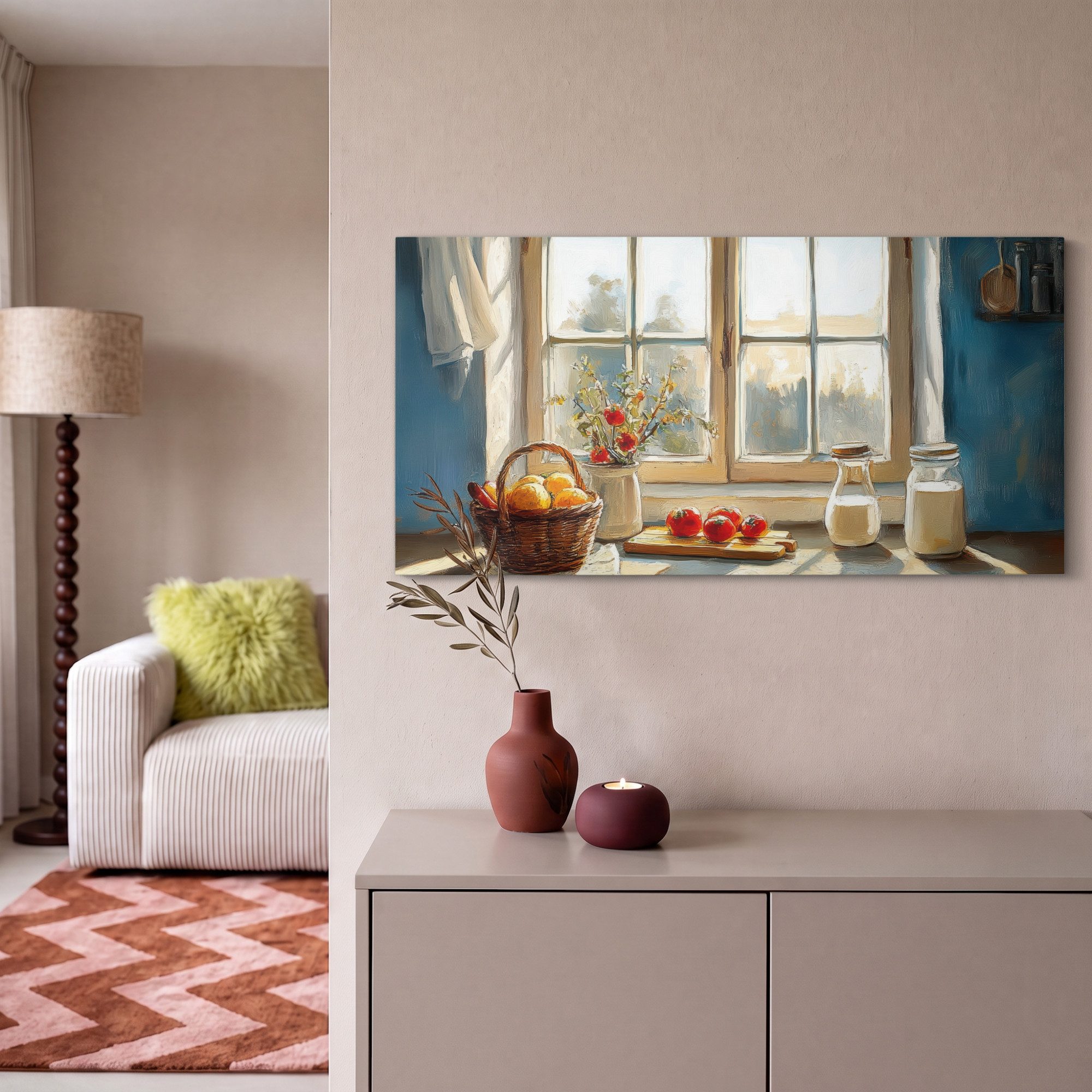 OneMillionCanvasses® Leinwandbild Panorama Stillleben - Küche - Fensterblick - Fenster - Vintage, Fotodruck (1 St), Wandbild, Deko Schlafzimmer Wohnzimmer Flur  – Bild 2 von 5