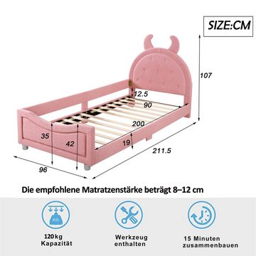 Ulife Kinderbett Polsterbett Einzelbett Gästebett Schlafsofa Bett Jugendbett, multifunktionales weiches Bett, Teddystoff