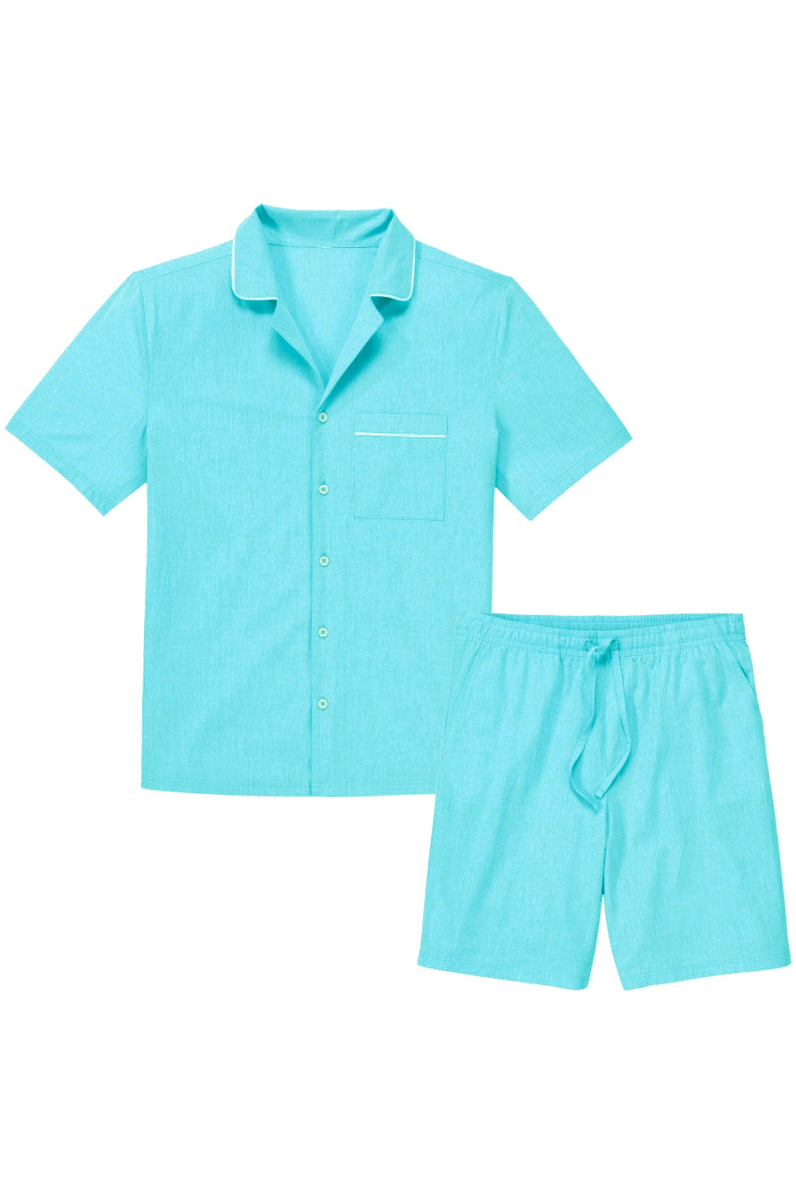 UP2FASHION MEN Pyjama Up2Fashion Herren Pyjama Schlafanzug Oberteil + Schlafhose (2-tlg, Shorty + Oberteil, 2 tlg) hoher Tragekomfort dank 100% Bomwolle