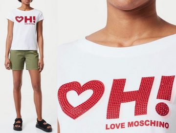 Moschino T-Shirt MOSCHINO LOVE Bluse Heart OH! Shirt T-shirt Boxy Fit Rhinestones Stras