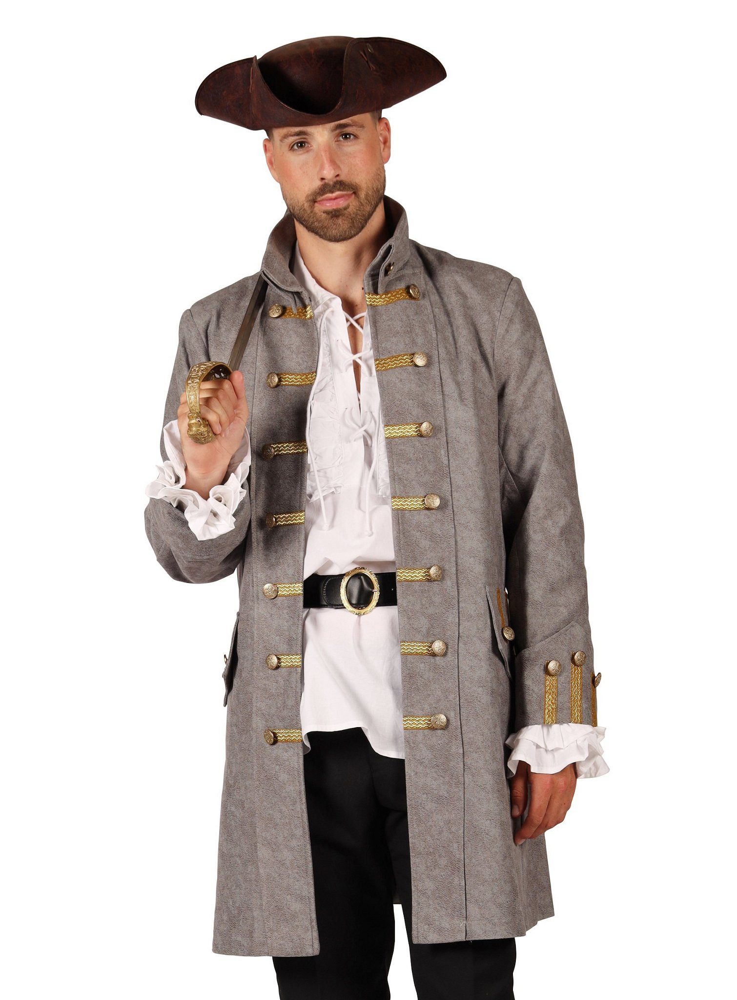 thetru Piraten-Kostüm Grauer Piratenmantel für Herren, Kapitänsjacke für Pi günstig online kaufen