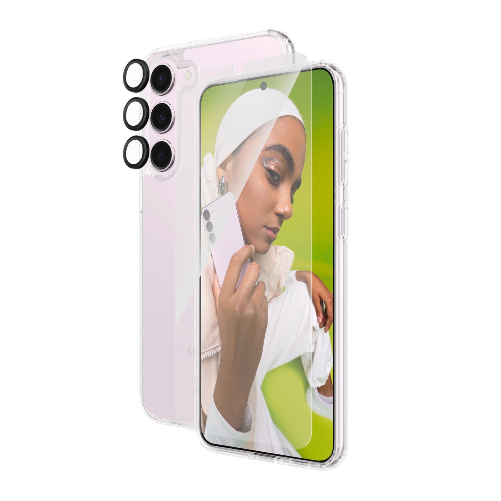 PanzerGlass Displayschutzglas 3-in-1 Bundle Set Screen Protector, Case und Camera Lens Protector für Samsung Galaxy S24+, Displayschutzfolie, Backcover, Lens Cover, Rundumschutz