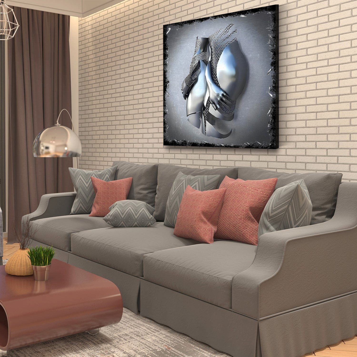 Artedinoi Leinwandbild Metallfigur modern 2 Körper Silber Leinwandbild Wandbild abstrakt