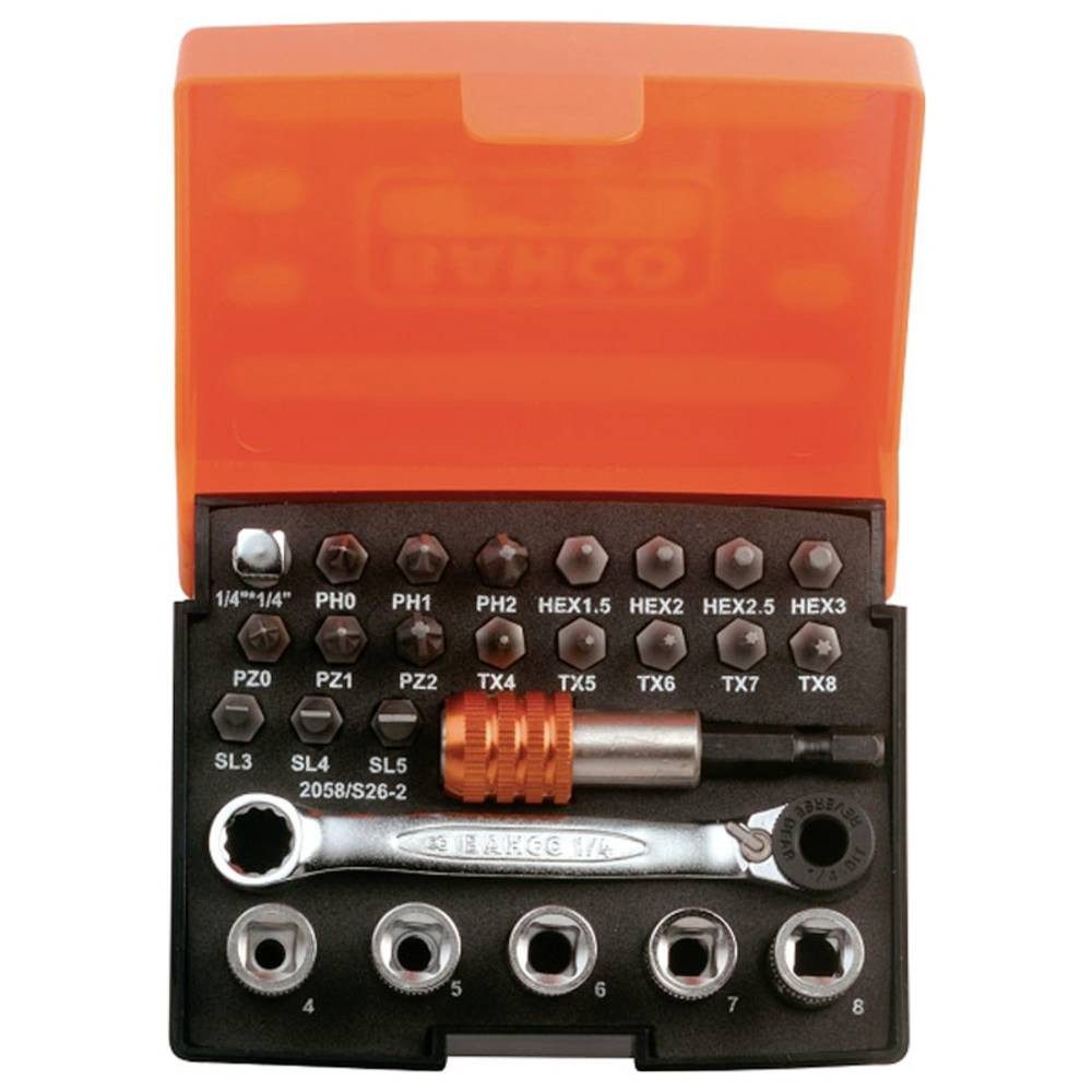 BAHCO Steckschlüssel Bit-Steckschlüssel-Satz 1/4″, 26tlg 2058/S26-2
