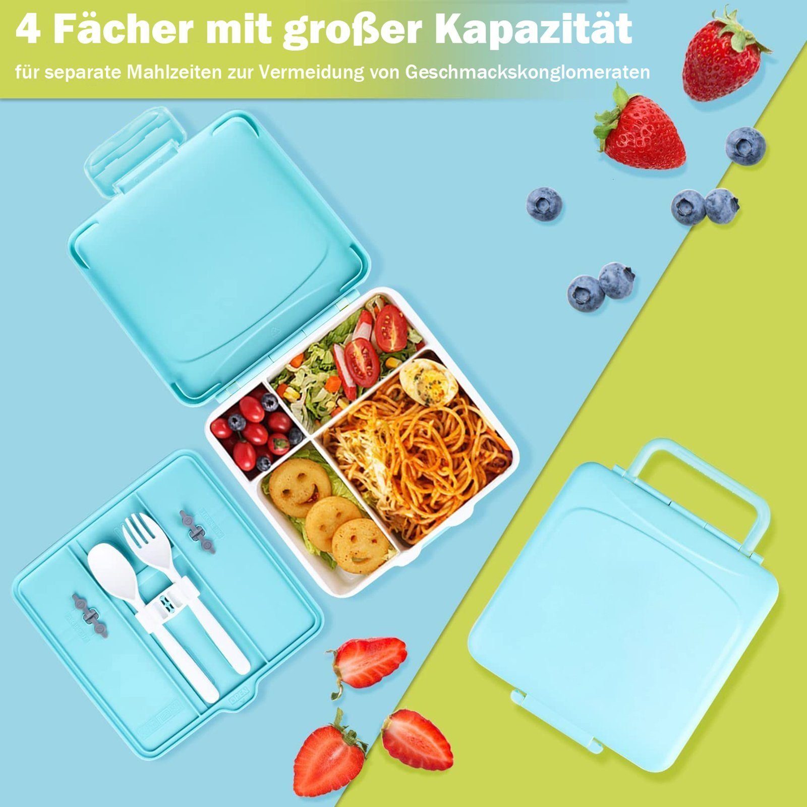 JOEAIS Lunchbox Bentobox Brotdose ml mit 1300 Löffelgabel Materialien für Erwachsene Fächern Lunchbehälter, Lebensmittel-safe Lunchboxen Kinder