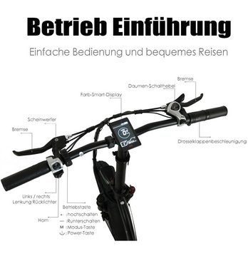 Fangqi E-Bike 20 Zoll Klapp Elektrofahrrad,LCD Instrument, Shimano 7 Gang,48V/15Ah, 7 Gang SHIMANO, Kettenschaltung, Heckmotor, (Spar-set, Mit Heckgepäckträger, Sitz- und Kopfhöhenverstellung, LED-Scheinwerfer), Mit Frontkorb, farbiger Instrumentierung, mechanischer Bremse