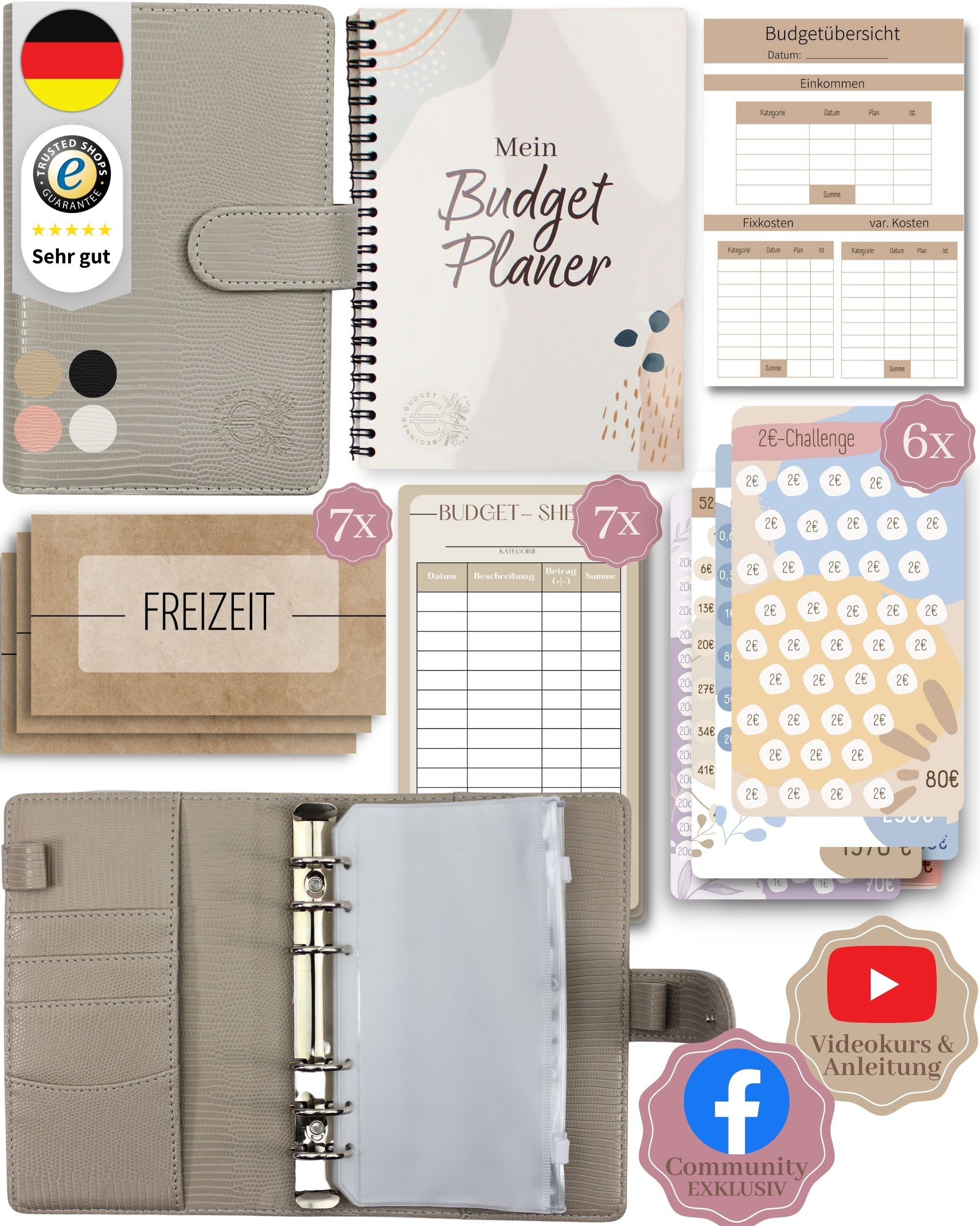 BeginnerBudget Ringbuchkalender Budget Planner & Haushaltsbuch Starter-Set: Sparbuch & Spar-Challenges, In Deutschland produziert und zusammengetragen