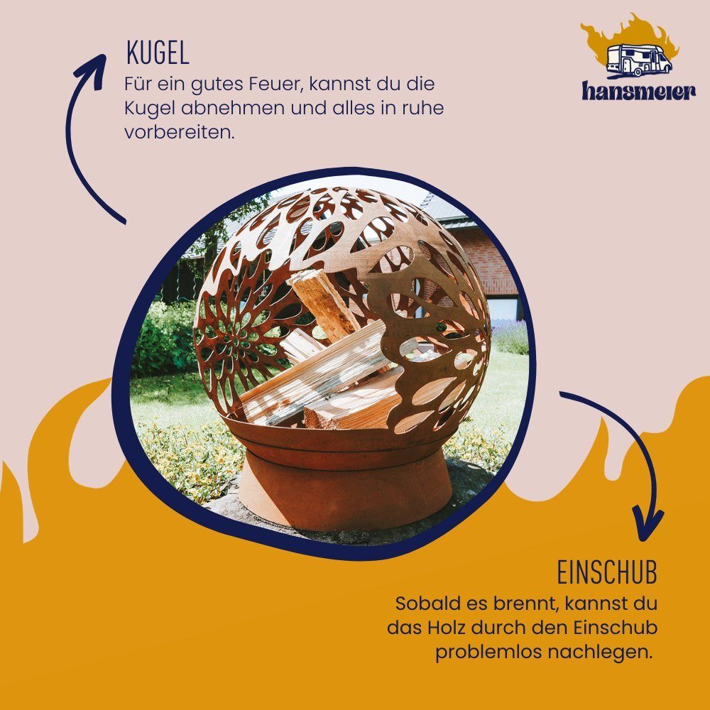 Hansmeier Feuerschale Feuerkorb Feuerschale, Feuerkugel abnehmbar, mit Einschuböffnung, (Feuerkorb, Feuerkorb), Kugel und Standfuß können einfach zusammengesteckt werden