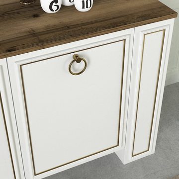 moebel17 Kommode Sideboard Sansa mit 2er Spiegel Set Weiß Walnuss