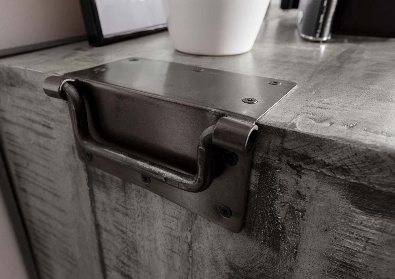 Massivmoebel24 Kommode HEAVY INDUSTRY (Massivholz), Kommode Mango 81x46x122 grau lackiert HEAVY INDUSTRY #117