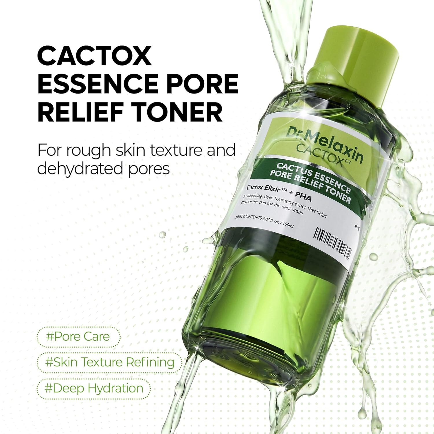 Dr.Melaxin Toner Cactox Cactus Essence Pore Relief Toner 150 ml – K-Beauty Toner mit Kaktus-Extrakt, Niacinamide, 9-fach Hyaluron – Leichter Essenz-, Toner mit 9-fach Hyaluronsäure-Komplex und Kaktus-Extrakt