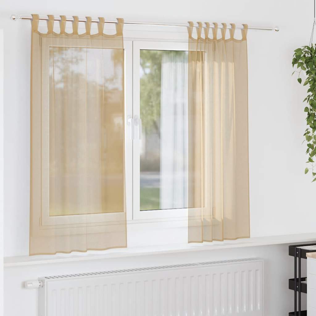 vidaXL Vorhang, Voile Vorhänge mit Stangentaschen 2 Stk. Sandfarbe