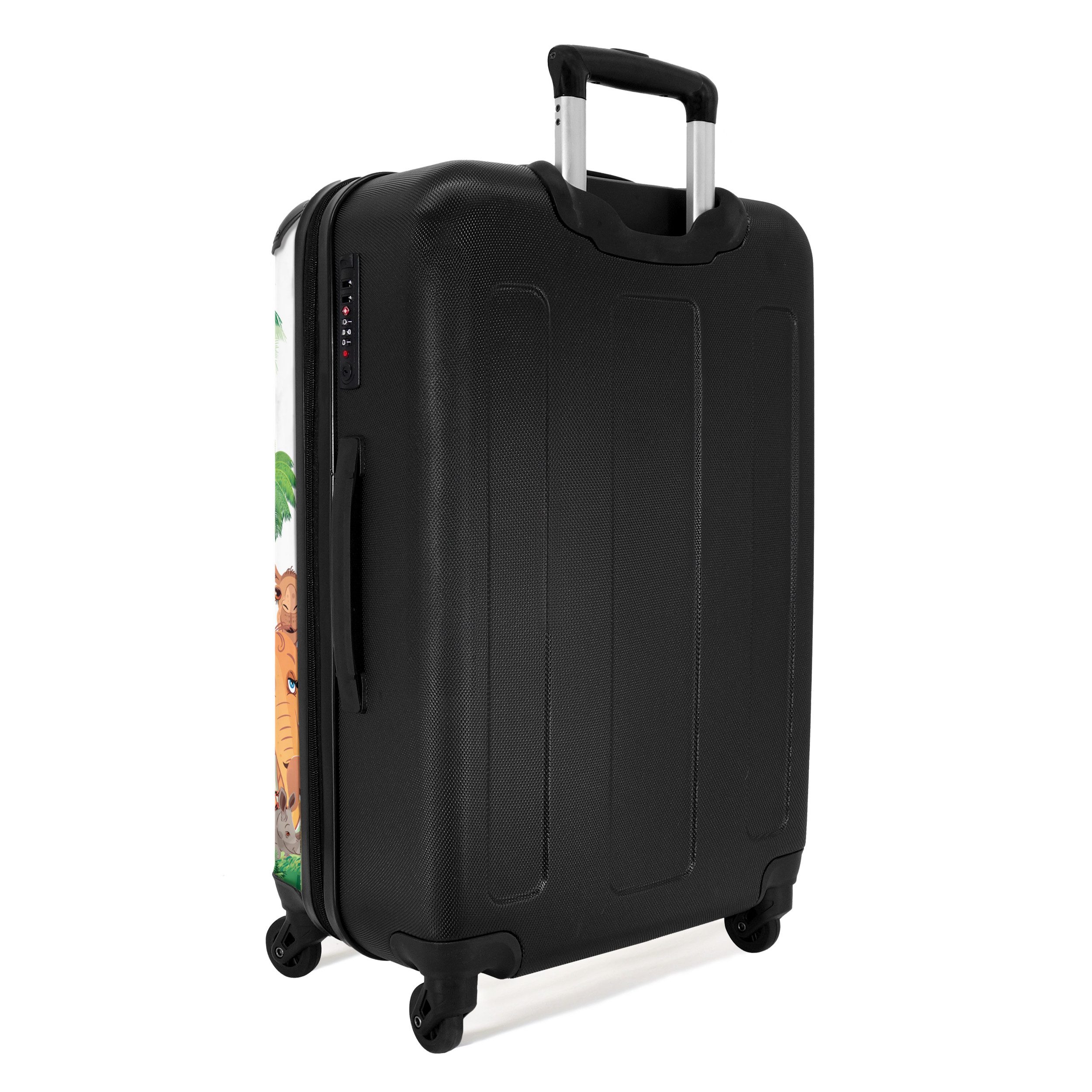 NoBoringSuitcases.com© Kinderkoffer mit leuchtende Räder - Wilde Tiere - Dschungel - Löwe - Tiger - Mädche, 4 Rollen, Mittelgroßer Reisetasche mit Rollen für 20kg, Kinderkoffer