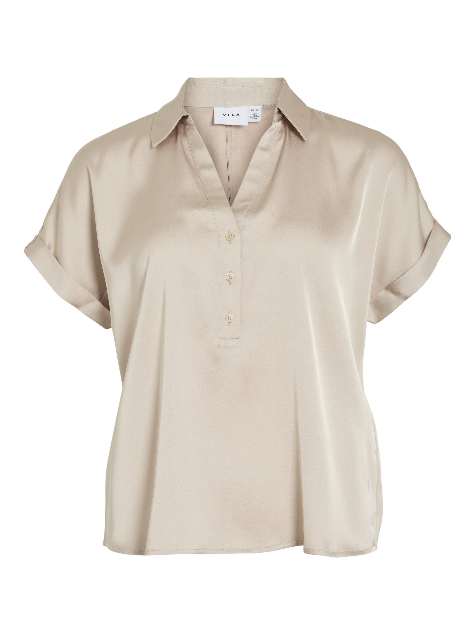 Vila Kurzarmbluse VIENNA RAVENNA S/S TOP - NOOS 275696 Cement