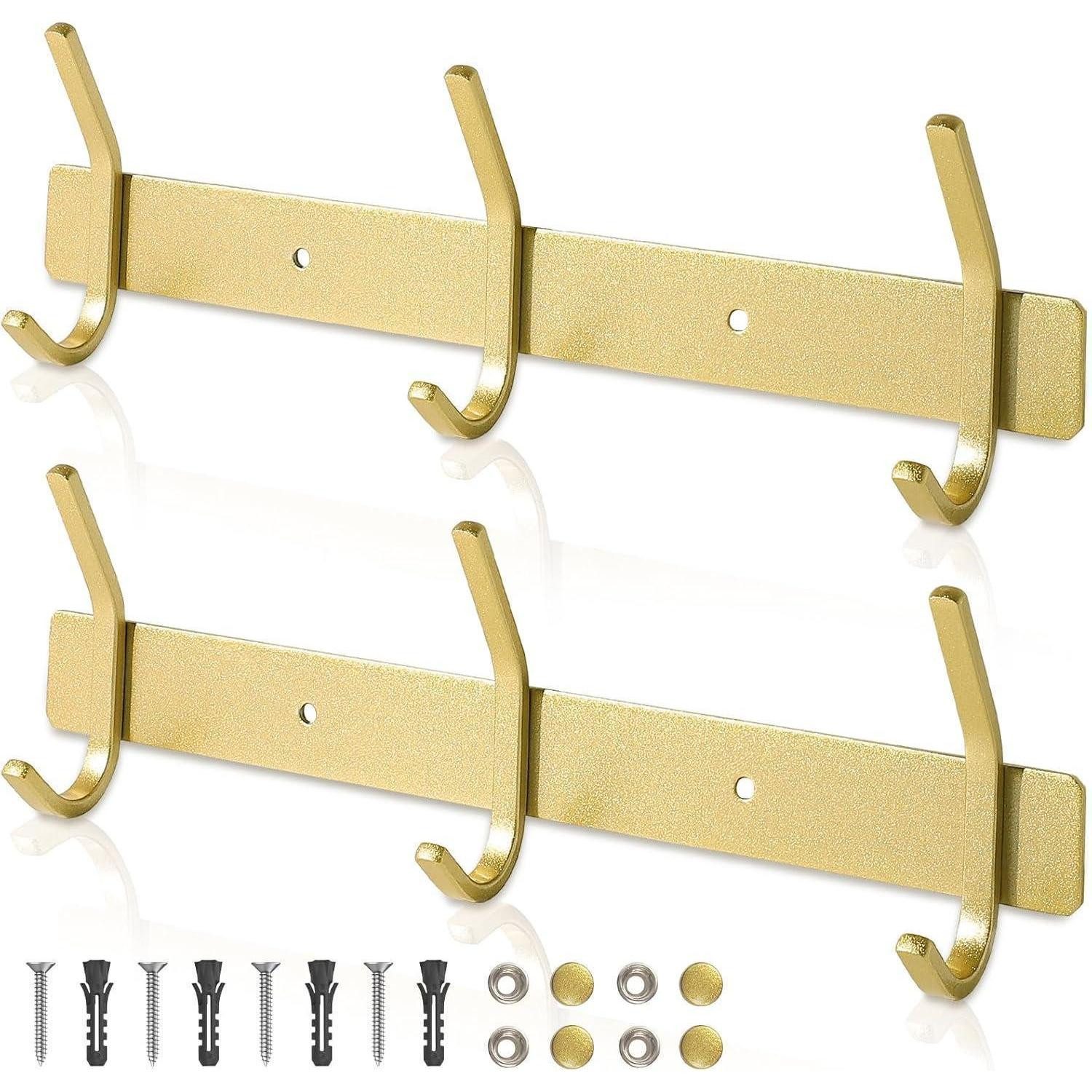 LuxusKollektion Wandhaken Kleiderhaken Edelstahl Gold 30cm 30kg 3 Haken 2 Stück Golden