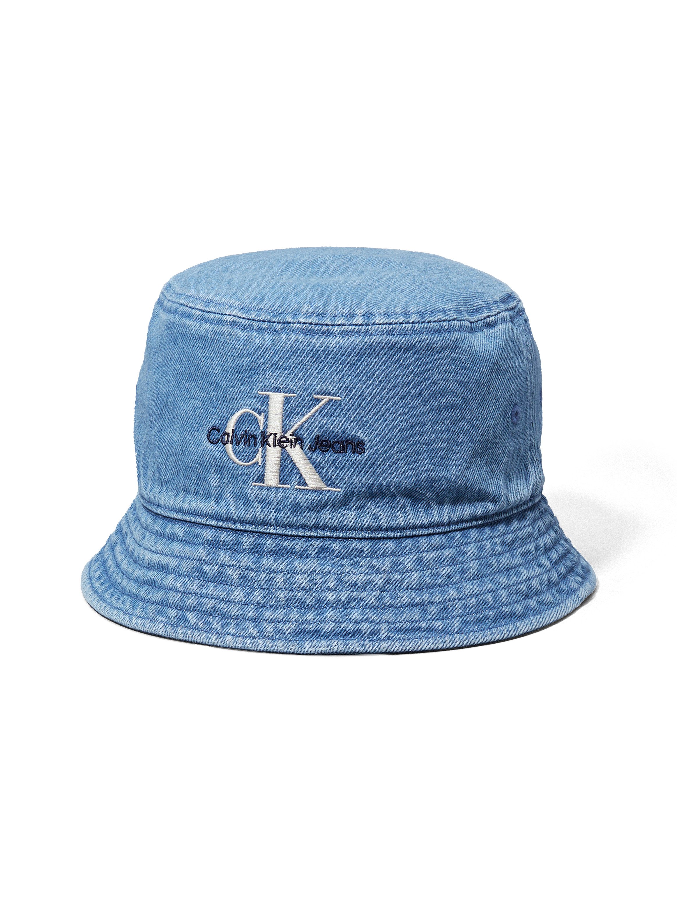Calvin Klein Fischerhut MONOLOGO EMBROIDERY DENIM BUCKET Mit Markenlabel auf der Vorderseite
