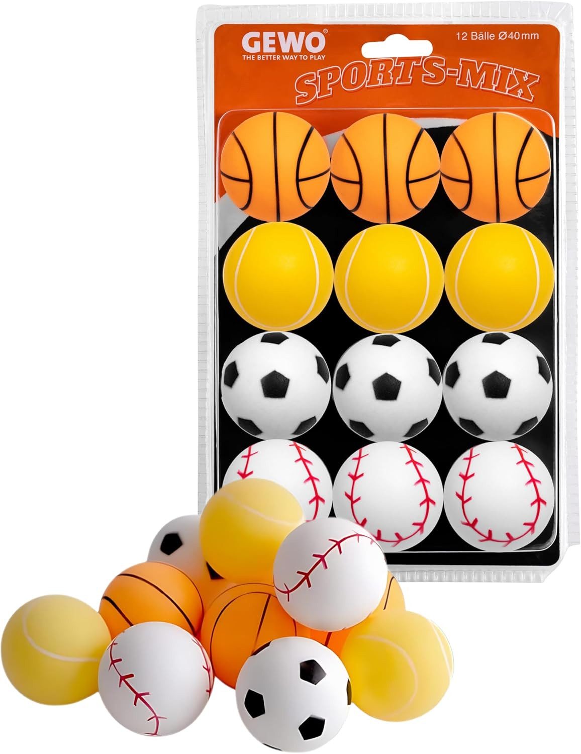 Gewo Tischtennisball (12-St), Sports-Mix 40+ mm Bunt Ping Pong Bälle