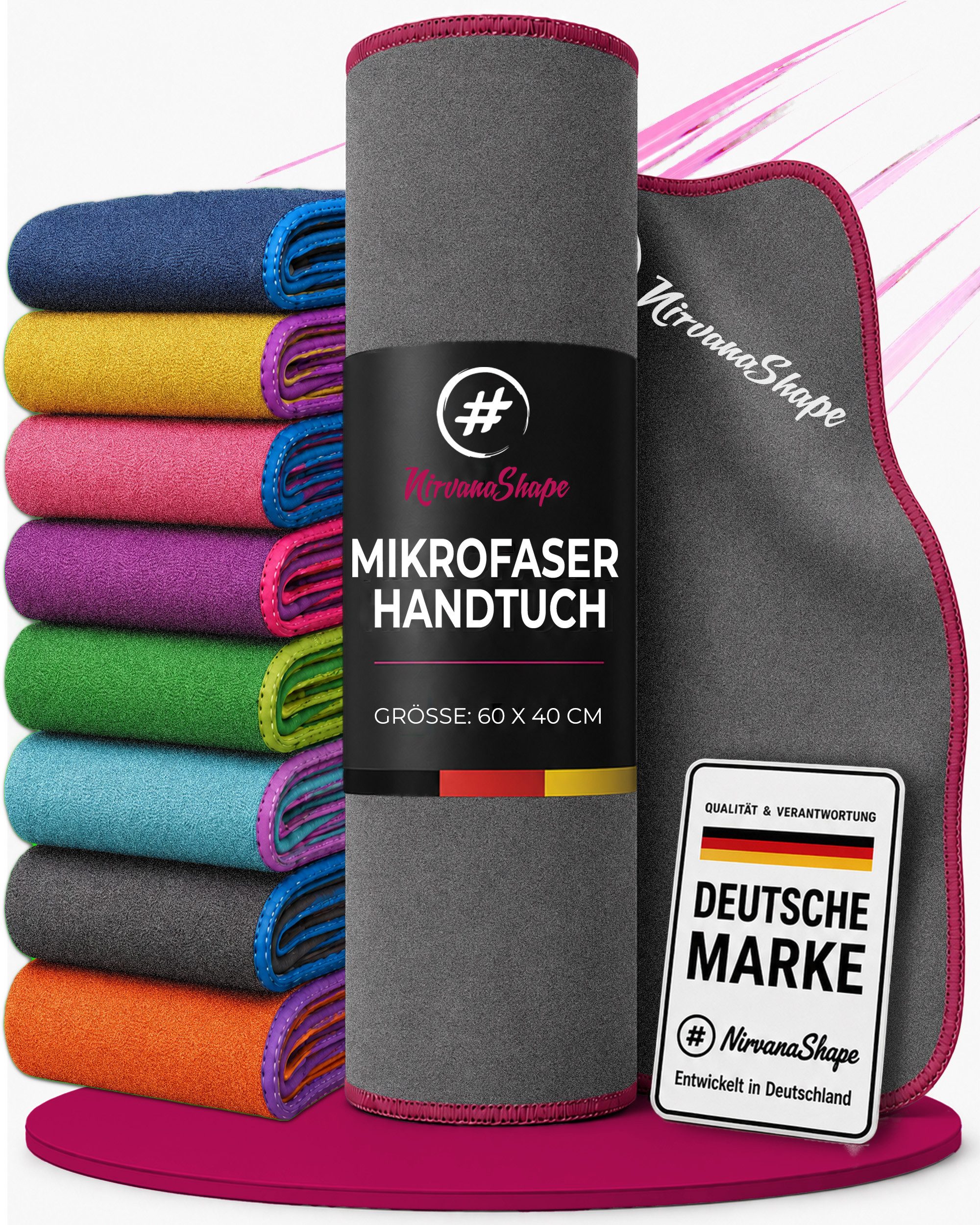 NirvanaShape Reisehandtuch Mikrofaser Handtücher [2er SET] Badehandtuch Reisehandtuch Strandtuch, Ecktasche mit Reißverschluss, saugfähig, leicht, schnelltrocknend