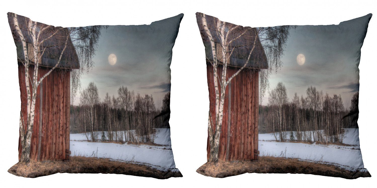 Stück), Abakuhaus Land Modern (2 Wintersaison Haus Bäume Doppelseitiger Digitaldruck, Kissenbezüge Accent