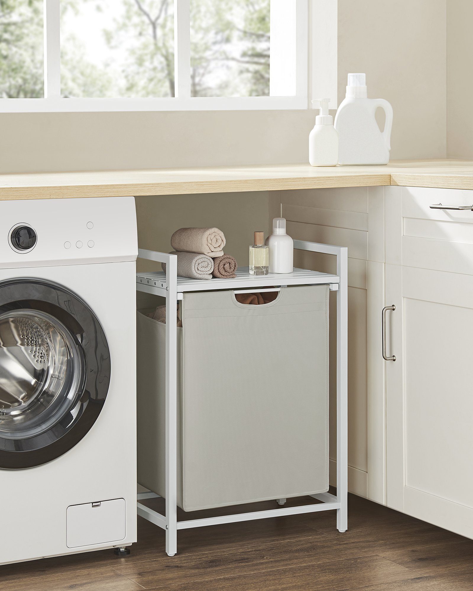 VASAGLE Wäschekorb, mit Ablage, Wäschesack abnehmbar, Metallrahmen, 65 L günstig online kaufen