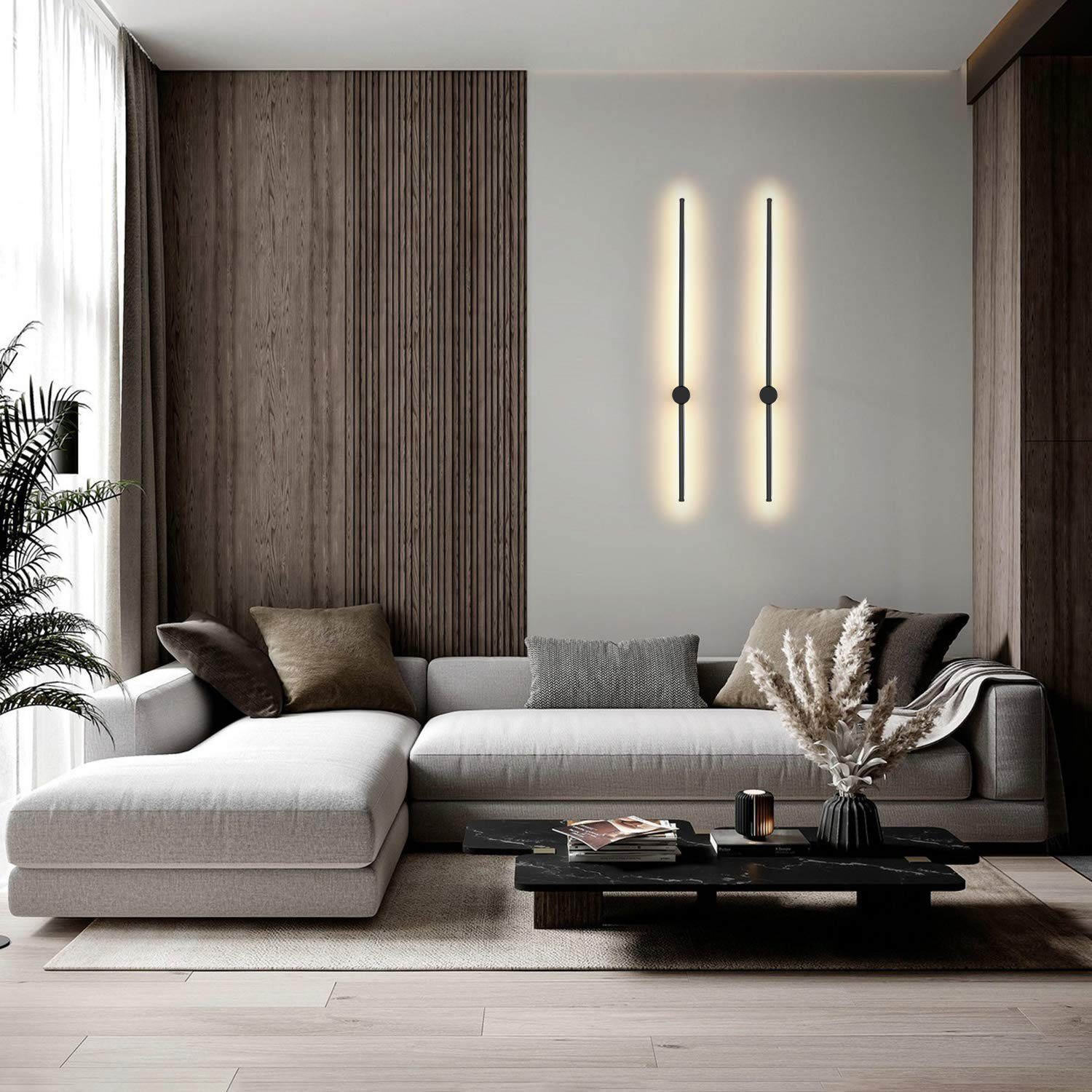 ZMH LED Wandleuchte Innen Schwarz Modern 60//100CM Wanlampe Schwenkbar Treppenhaus, Augenschutz, Einfache Installtion, LED fest integriert, Warmweiß, modern Wandlampe