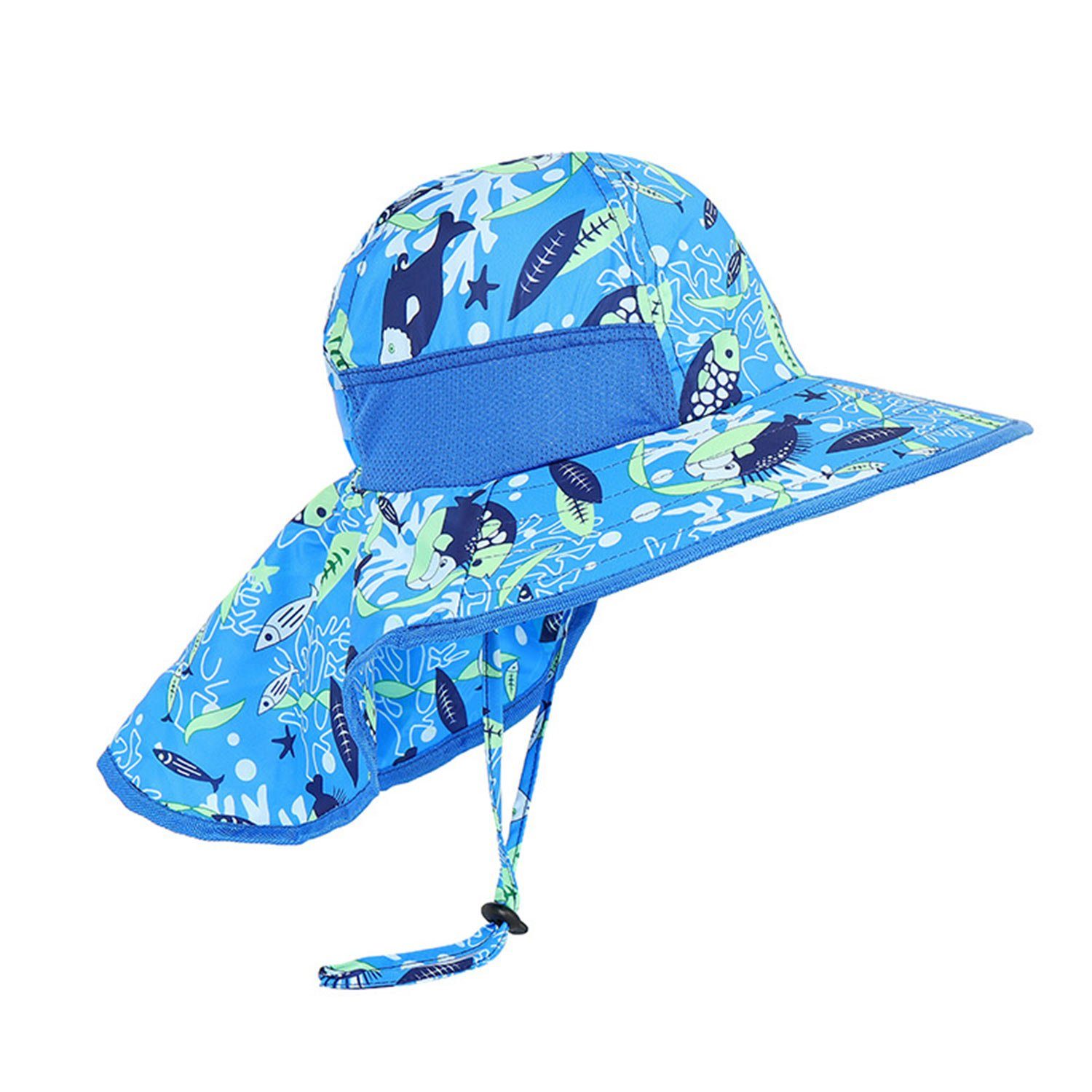 MAGICSHE Sonnenhut Sonnenschutzmütze für Kinder UV-beständig faltbar Halsschleier zum Schutz von Kopf und Hals Blaufische | Sonnenhüte