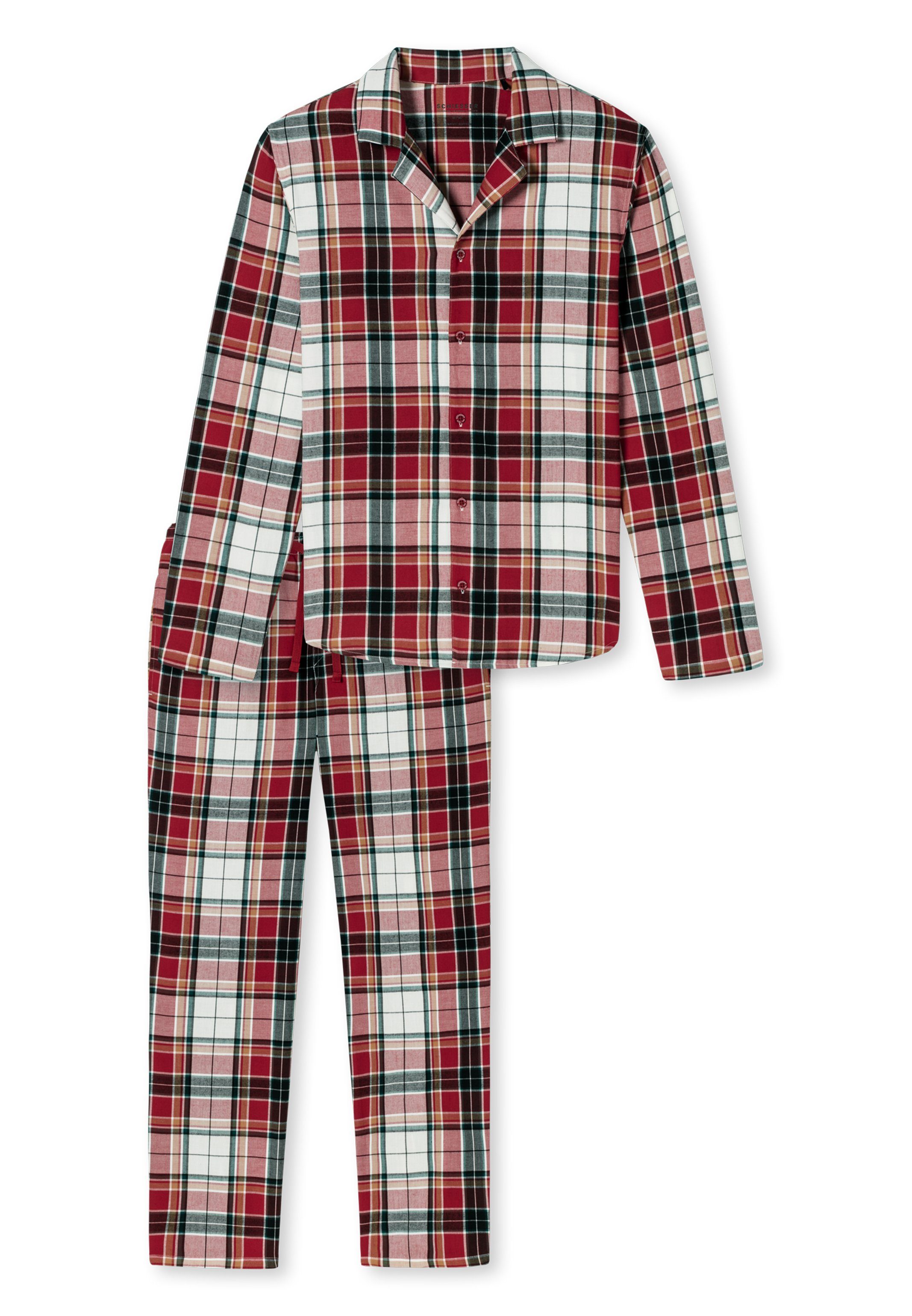 Cotton (Set, Pyjama Baumwolle funktionale - Schiesser Schlafhose Web Organic und Knopfleiste - Hemdkragen 2-tlg)