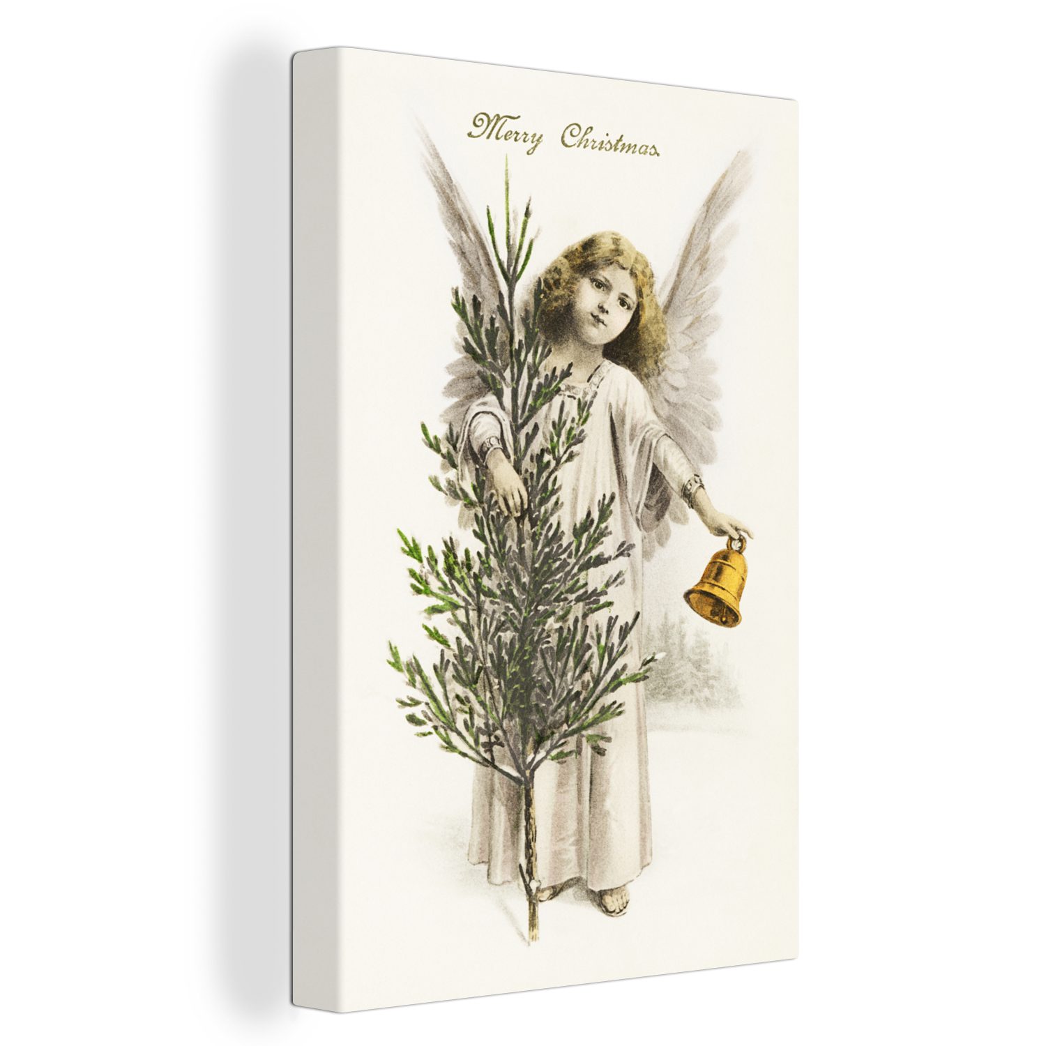 OneMillionCanvasses® Leinwandbild Kunst - Weihnachtsengel - Weihnachtsglocke, Fotodruck (1 St), Leinwand Canvas Wandbild, Wanddekoration 20x30 cm