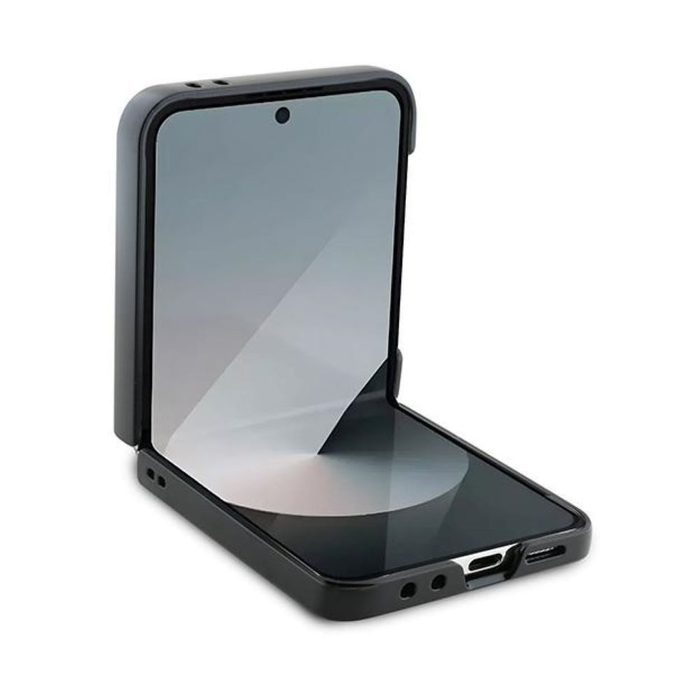 Guess Handyhülle Case Galaxy Z Flip 6 Kunstleder rosa Muster Big Logo goldfarben 6,7 Zoll, Kantenschutz