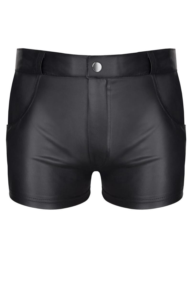 Regnes Fetish Planet Lederimitathose Herren wetlook Shorts schwarz elastisch mit Taschen kurze Männer Hose