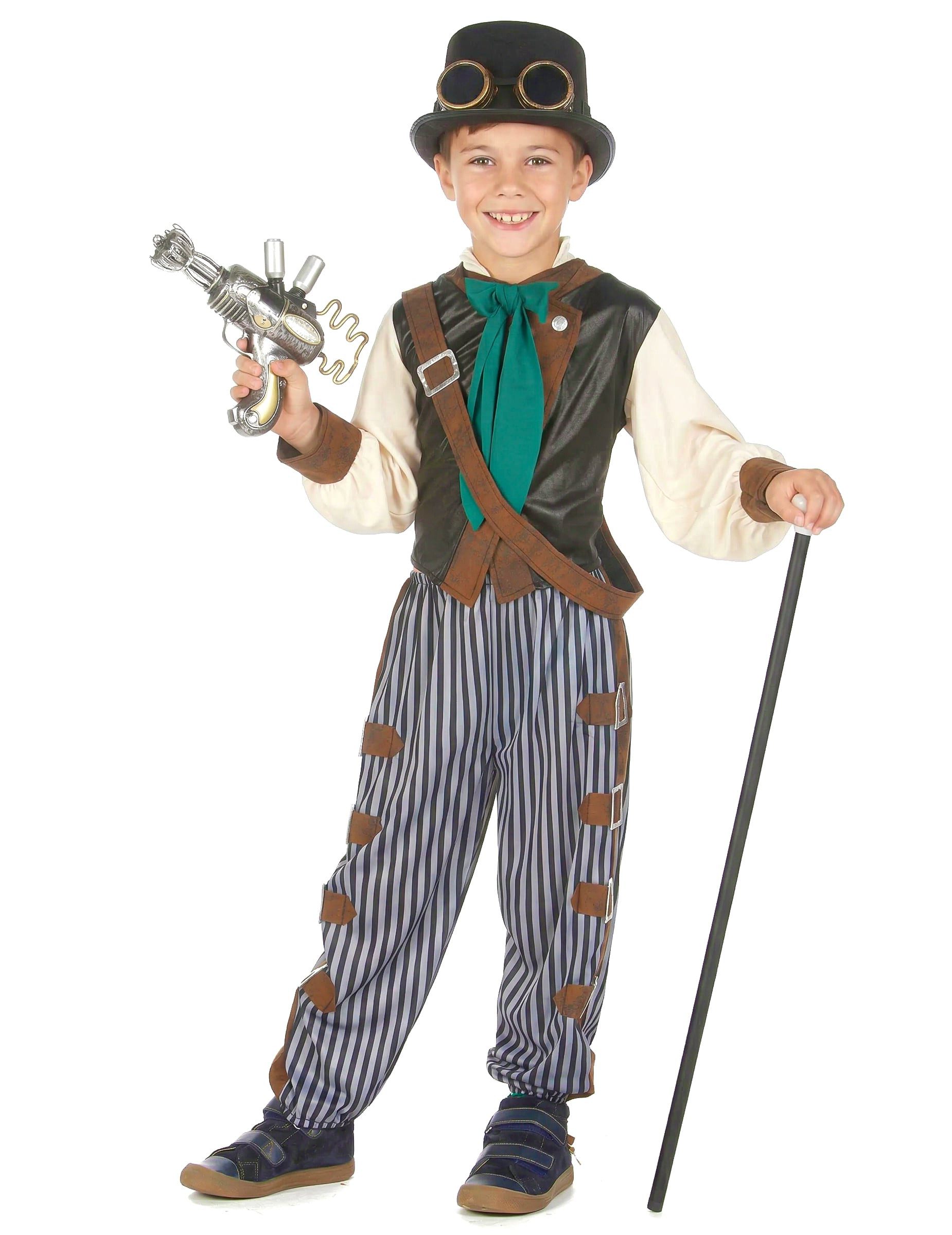 Kostüm Dandy-Kostüm für Jungen Steampunk Faschingskostüm grau-weiss-braun