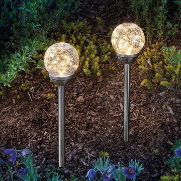 esotec LED Solarleuchte Solar Gartenstecker"Golden Balls" im 2er-Set - warmweißes Licht