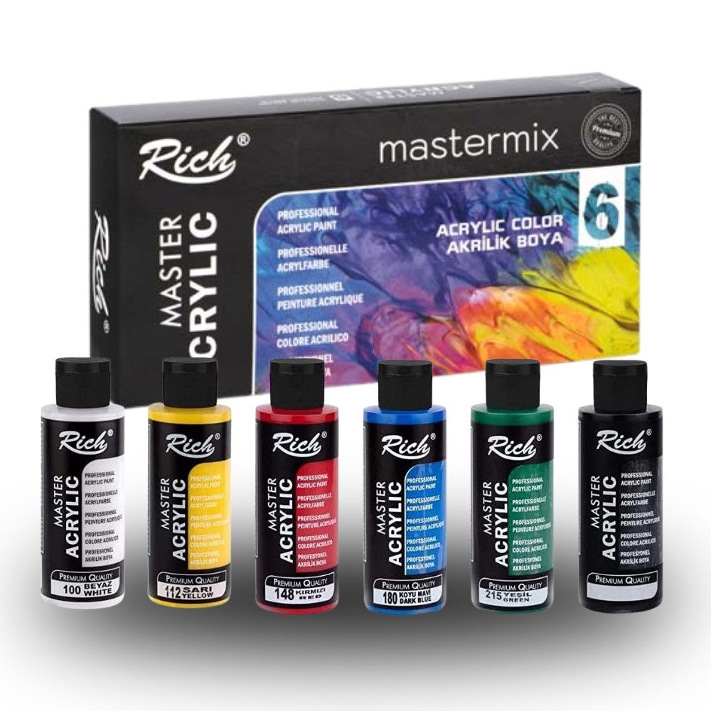 RICH Acrylfarbe RICH MASTERMIX Acrylfarben-Set 6 Farben - 60 ml, Intensive Deckkraft, geeignet für Künstler jeder Erfahrungsstufe