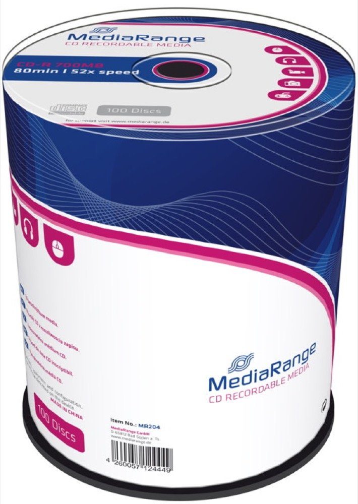 Mediarange CD-Rohling 100 Mediarange Rohlinge CD-R 80Min 700MB 52x Spindel
