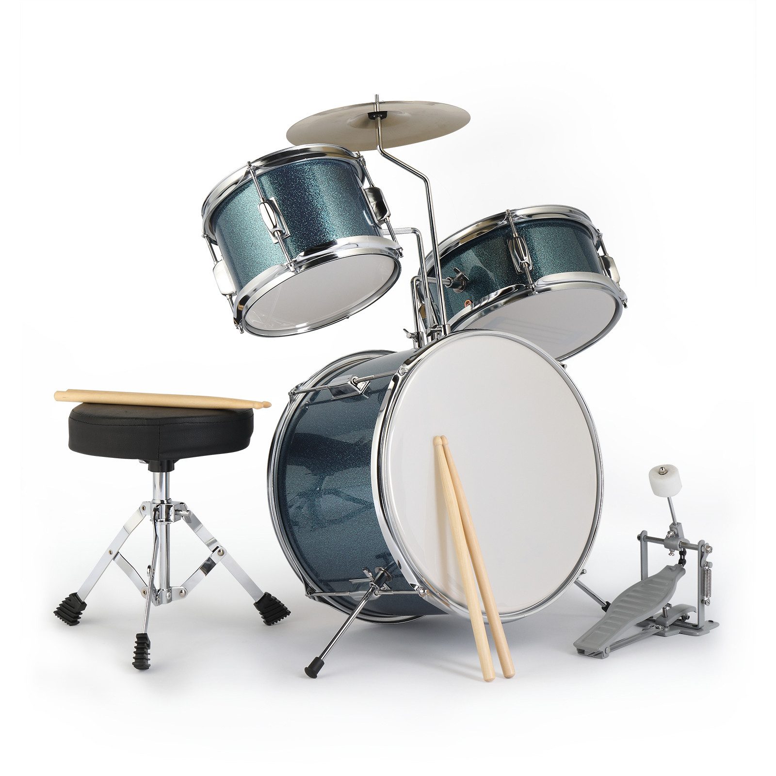 LALAHO Schlagzeug 3-teilig, Drum-Set Schlagzeugset für Kinder, mit Thron-Becken-Pedal, zwei Paar Drumsticks,35cm Bass Drum