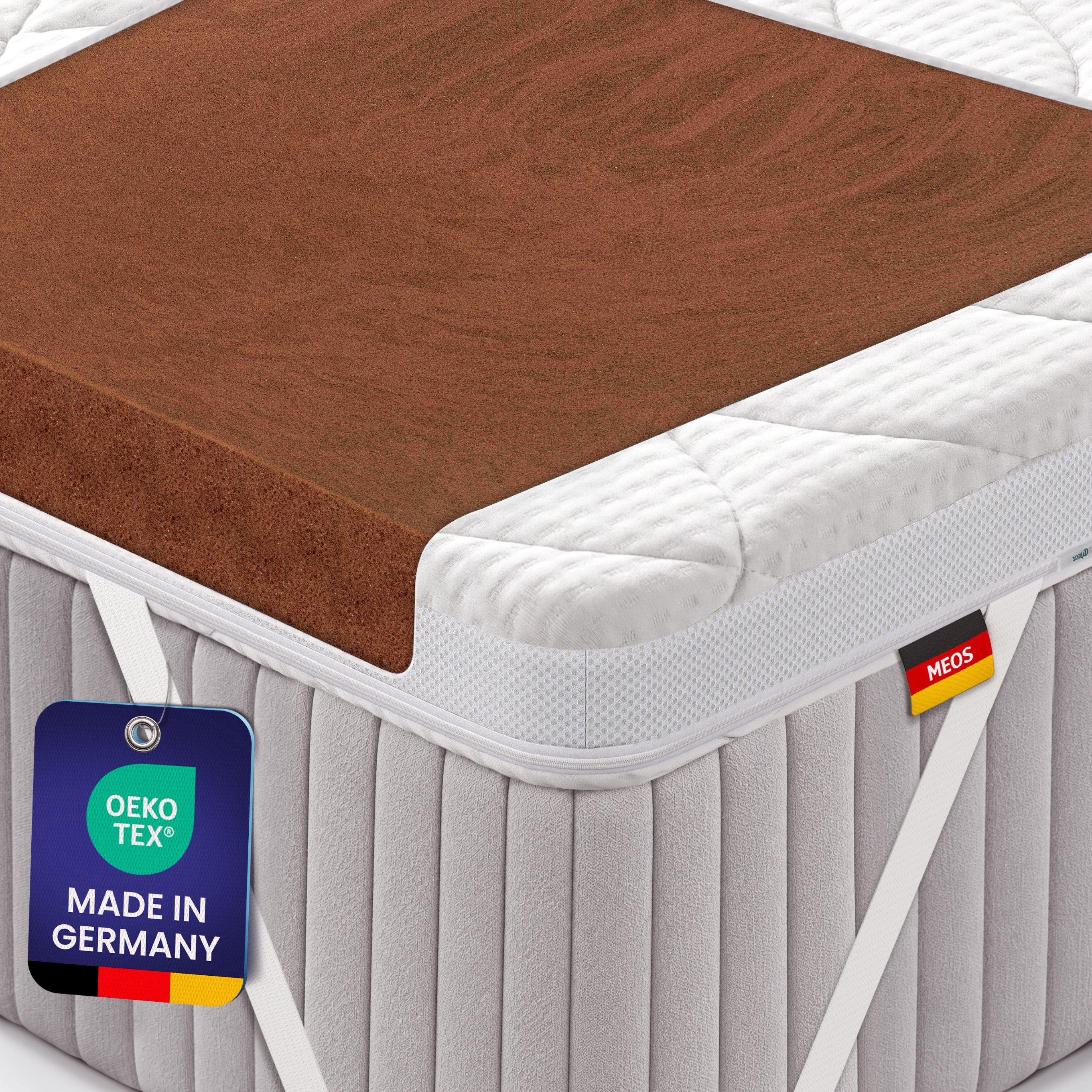 Meos, Topper Luxus Gel-Schaum Topper für Matratzen und Boxspringbetten, 8 cm hoch, Gelschaum, 90x200 cm, Made in Germany, Reißverschluss, Atmungsaktives Klimaband