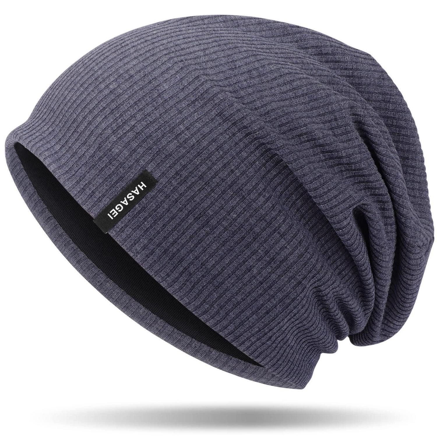 Beanie Mütze Beanie Herren Damen Slouch Jersey Herbst Winter Blau