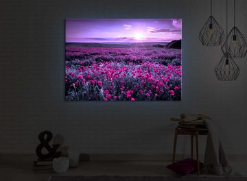 lightbox-multicolor LED-Bild Mohnblütenfeld bei traumhaftem Sonnenuntergang front lighted / 60x40cm, Leuchtbild mit Fernbedienung