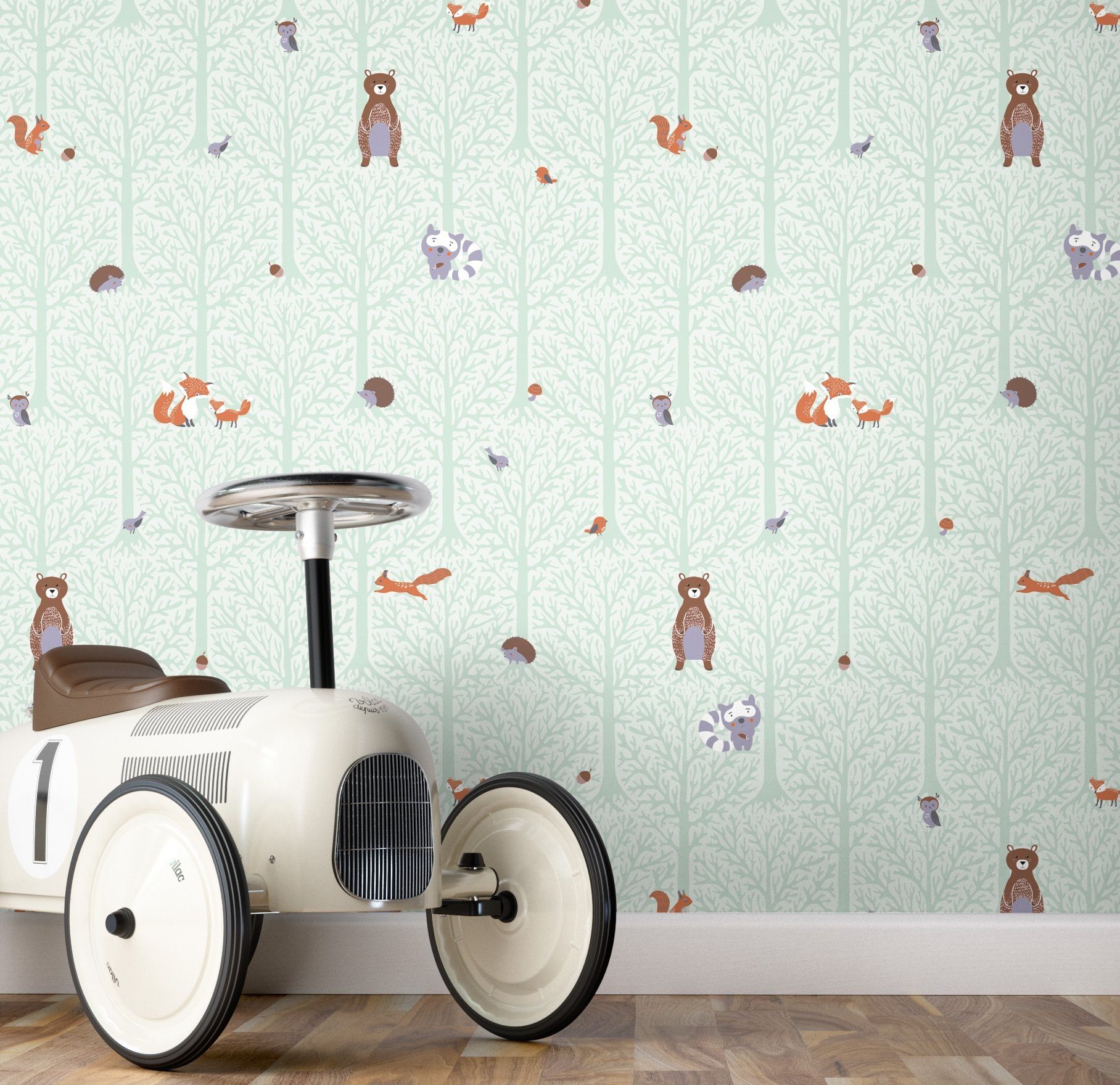 Newroom Vliestapete, Grün Tapete Kinder Tiere - Kinderzimmertapete Tiertapete Wald Baum für Kinderzimmer Jugendzimmer Babyzimmer
