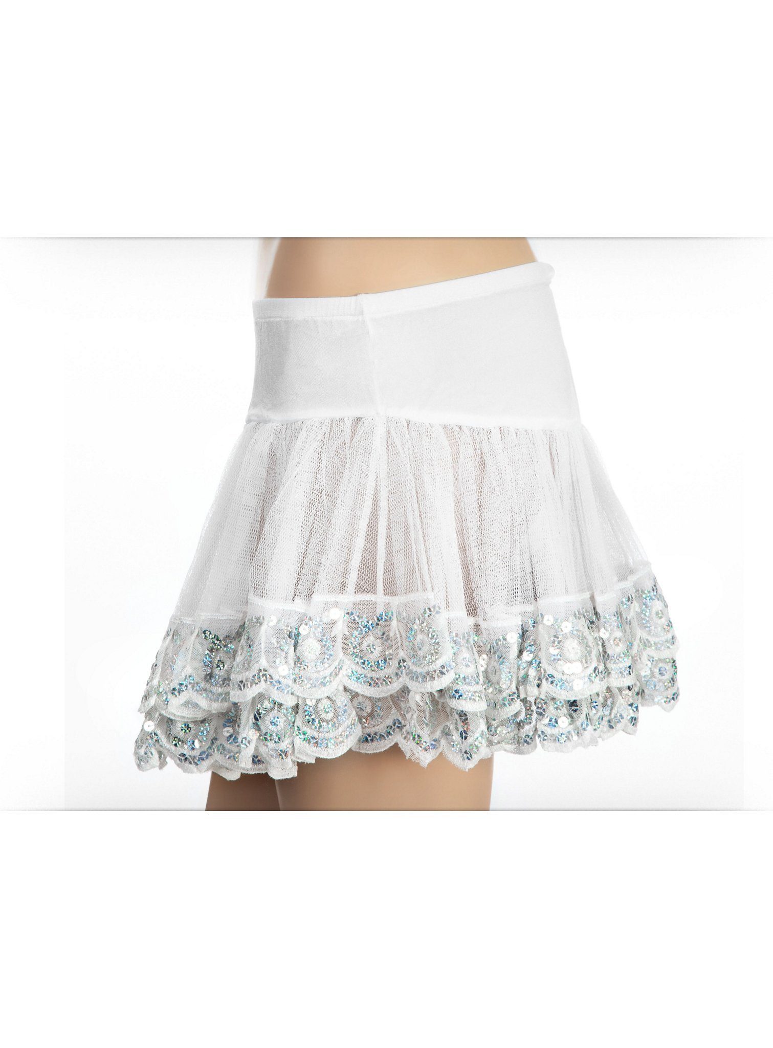 Leg Avenue Kostüm Pailletten Petticoat weiß-silber, kurzer Rock, Funkelnd-süßes Kostümaccessoire