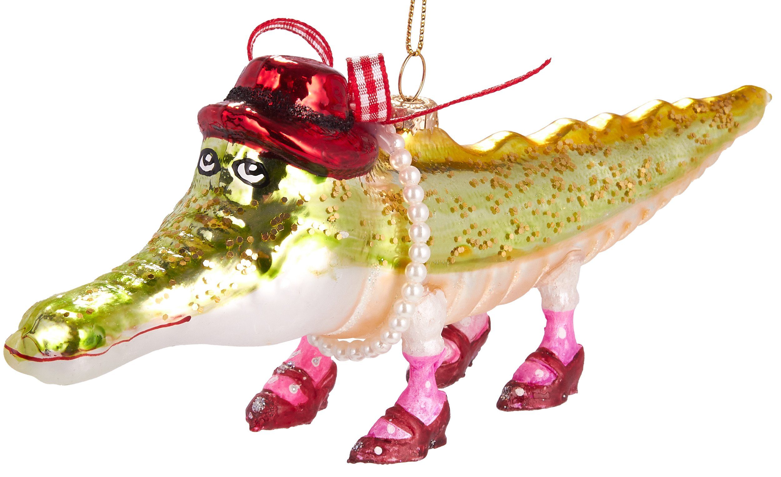 Christbaumschmuck Handbemalte Weihnachtskugel Krokodil mit Hut
