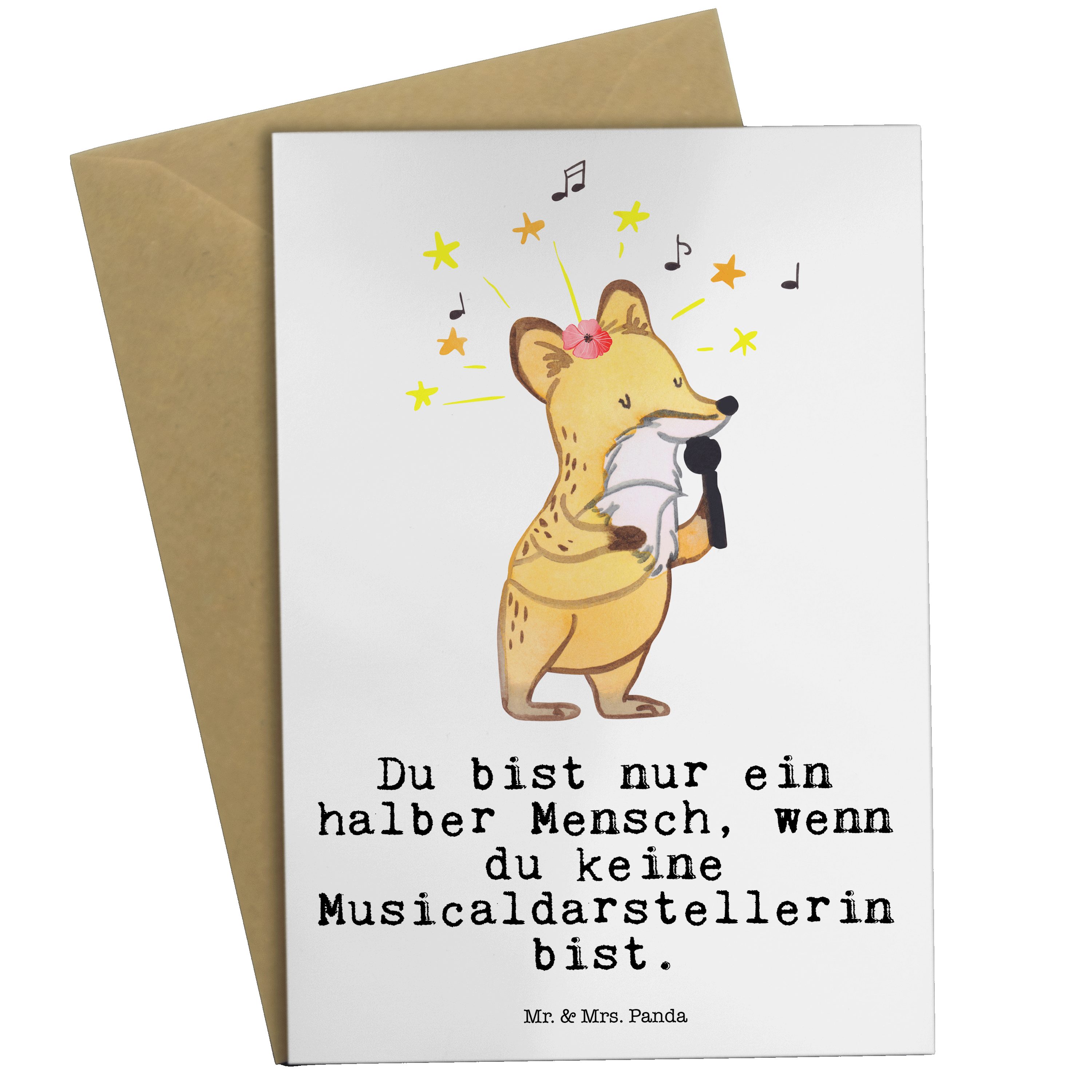 Mr. & Mrs. Panda Grußkarte Musicaldarstellerin mit Herz - Weiß - Geschenk, Geburtstagskarte, Kla