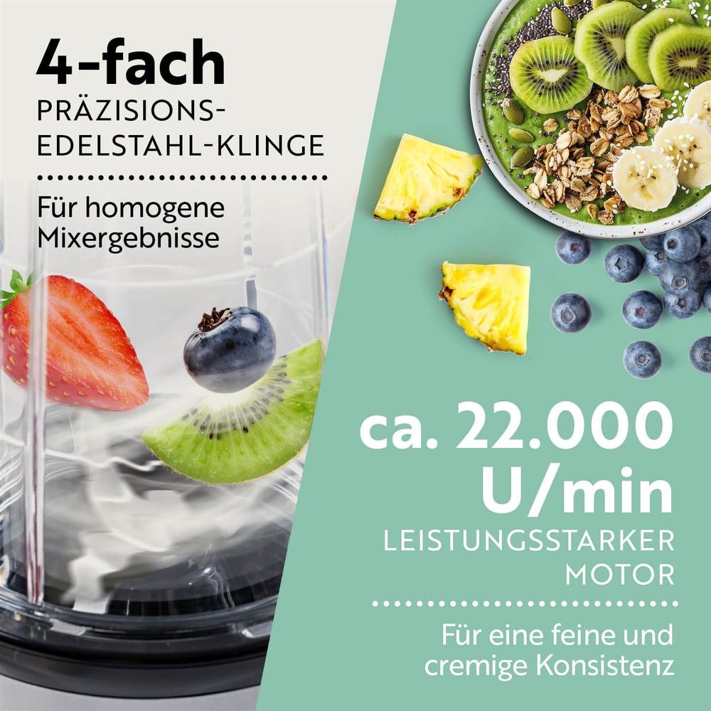 GOURMETmaxx Standmixer Smoothie Maker & Standmixer 4tlg. Set - 400W, Elektrischer Mini-Mixer 500ml mit 8 Funktionen – Bild 4 von 5