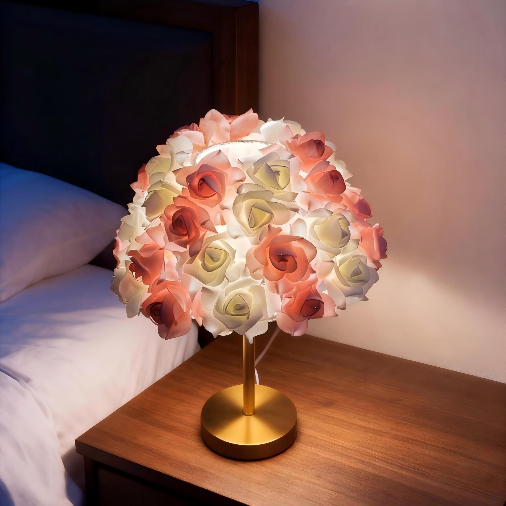JDONG Nachttischlampe Kreative Blumen Schreibtischlampe,Rosa-Weiß / günstig online kaufen
