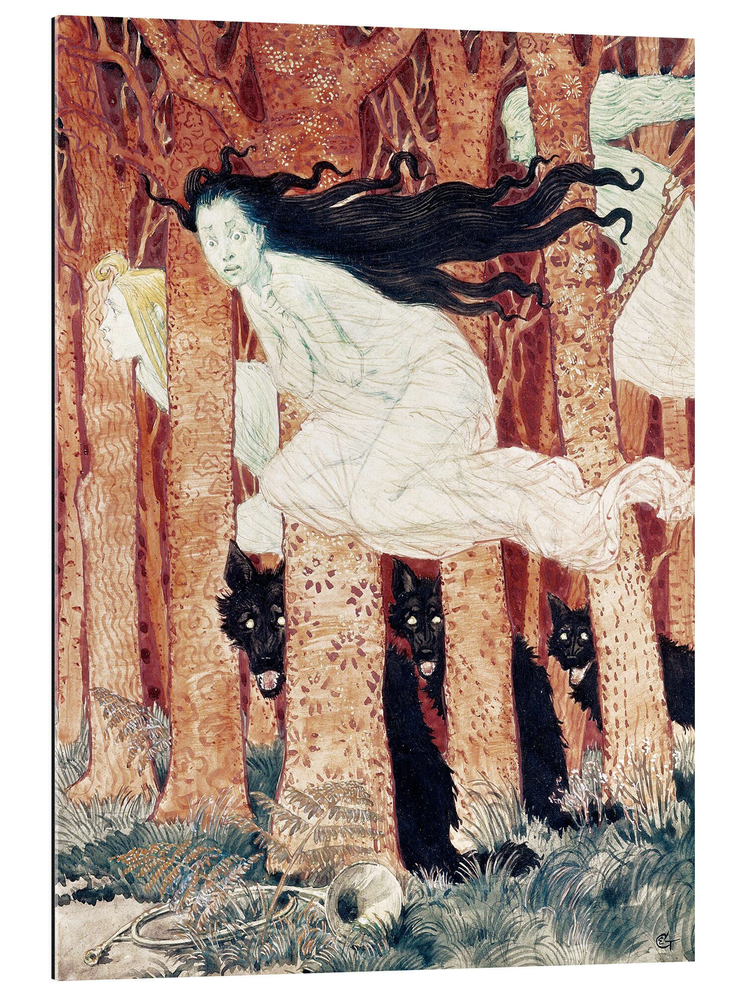 Posterlounge XXL-Wandbild Eugène Grasset, Drei Frauen und drei Wölfe, Malerei