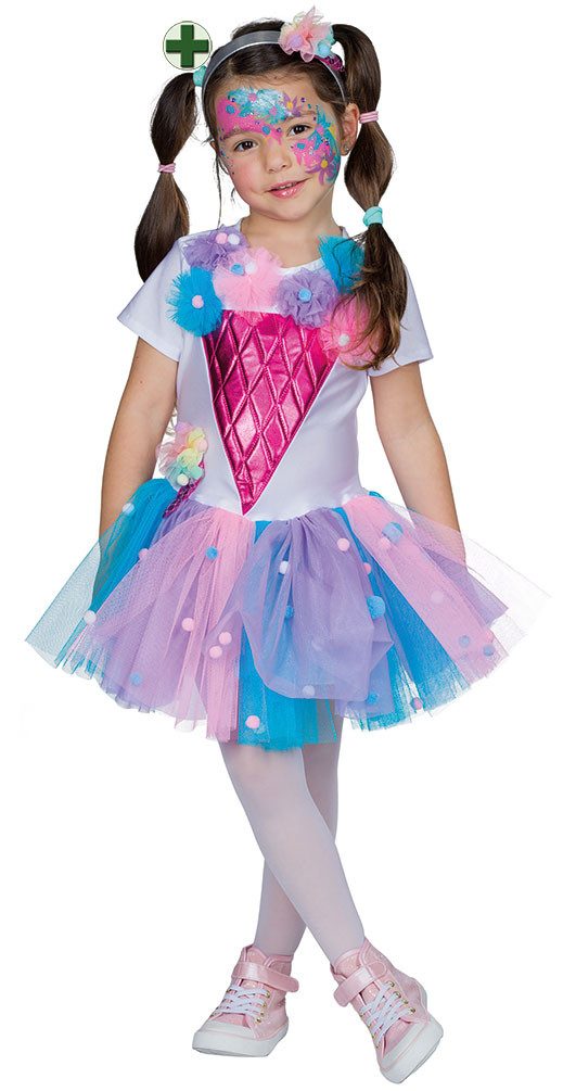 Karneval-Klamotten Feen-Kostüm Ballerina Mädchen Kleid rosa blau mit Haarreif, Fee Ballerina Kinder Mädchenkostüm mit eine pinken Eistüte Karneval