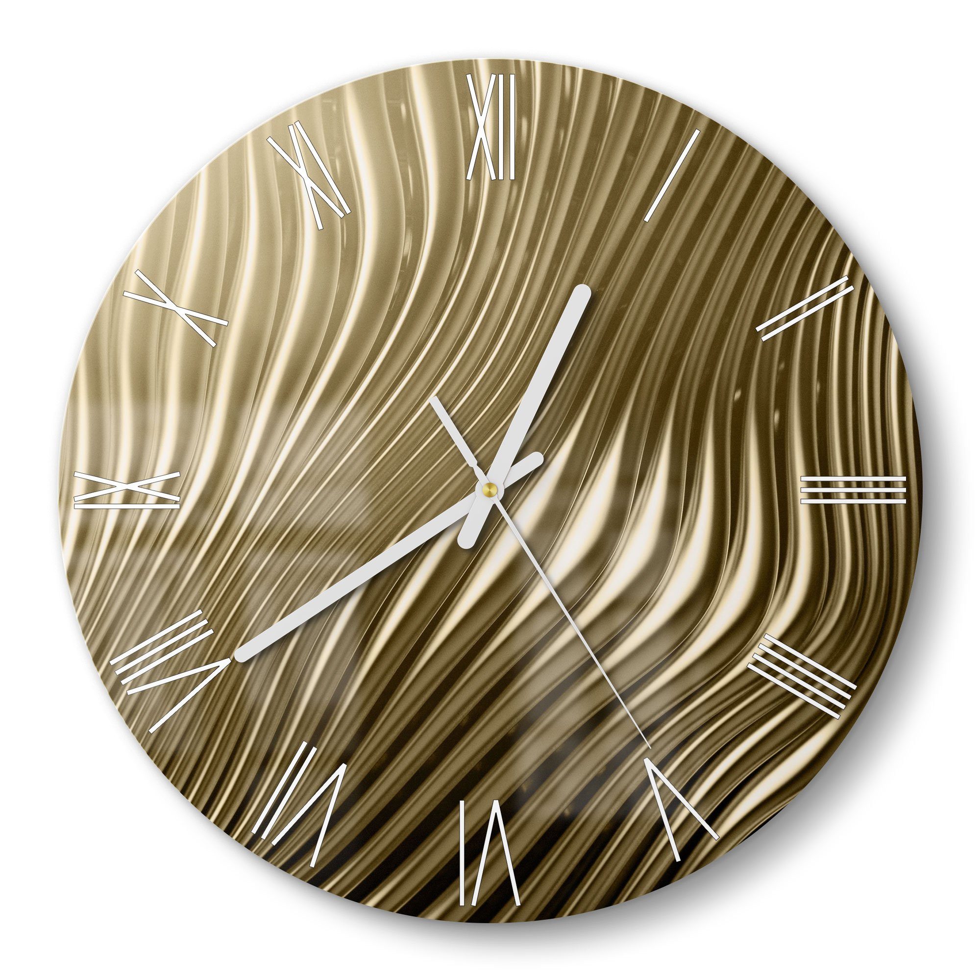 DEQORI Wanduhr 'Goldenes Rillendesign' (Glas Glasuhr modern Wand Uhr Design Küchenuhr)